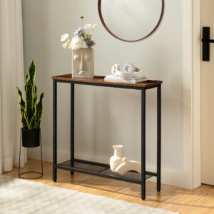 HOOBRO 2 Pack 29.5 Inches Narrow Console Table, Small Sofa Table, Entryway Table with Shelves, Side Table, Display Table, for Hallway, Bedroom, Foyer, Living Room, Rustic Brown and Black