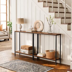 HOOBRO 2 Pack 29.5 Inches Narrow Console Table, Small Sofa Table, Entryway Table with Shelves, Side Table, Display Table, for Hallway, Bedroom, Foyer, Living Room, Rustic Brown and Black