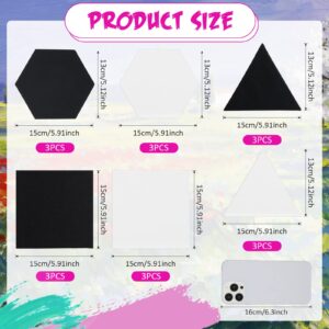 Jeyiour 18 Pcs Stretched Canvas Blank Painting Canvas 6 Inch Hexagon Triangle Square Canvases for Painting Cotton Blank Canvas with Frame Panel for Acrylic Pouring Oil Painting, Black and White