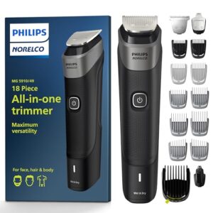 philips norelco multigroom series 5000 18 piece, beard face, hair, body and intimate hair trimmer for men - no blade oil mg5910/49