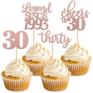 24 pcs legend since 1993 cupcake toppers glitter thirty cheers to 30 happy 30th birthday cupcake picks for 30th birthday wedding anniversary party cake decorations supplies rose gold