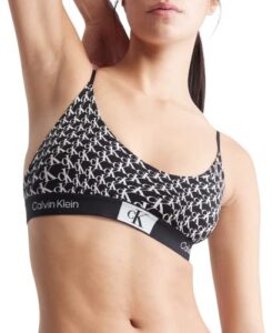 calvin klein women's 1996 cotton unlined bralette, warped logo print black, large