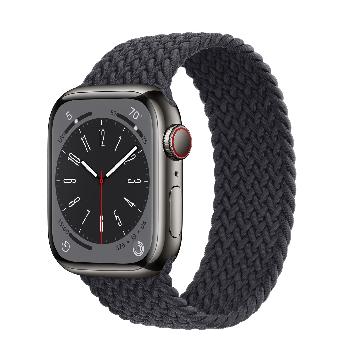 Apple Watch Series 8 (GPS + Cellular, 41MM) - Graphite Stainless Steel Case with Midnight Braided Solo Loop (Renewed)