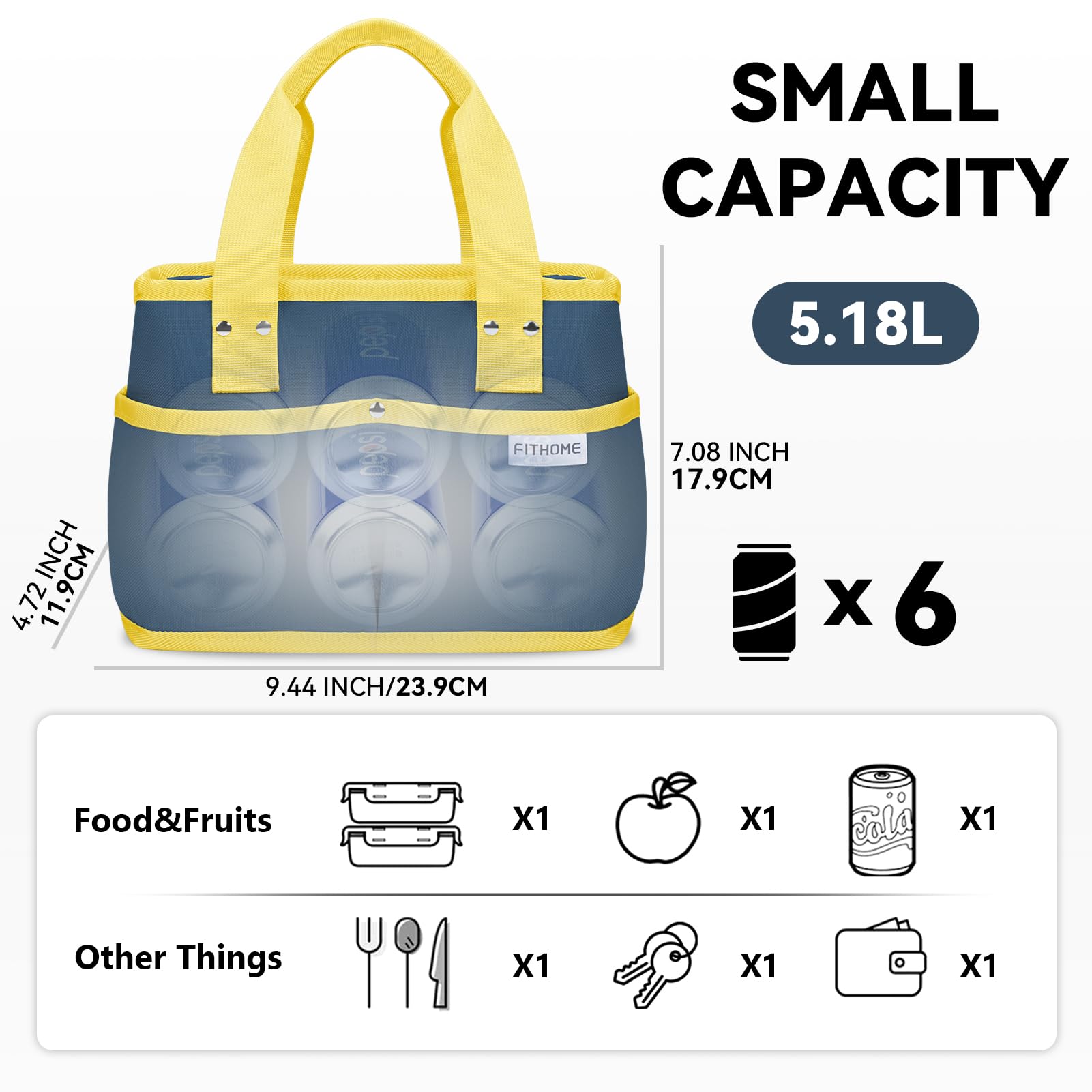 FITHOME Small Lunch Bag for Women & Men, Reusable Insulated Lunch Cooler Tote Bags, Leakproof Thermal Lunch Bag, Adult Lunch Bag for Work