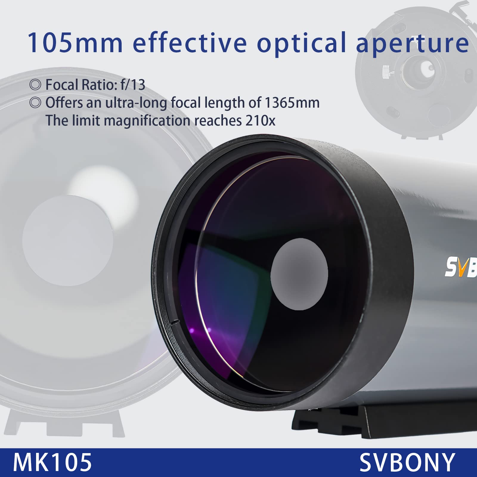 SVBONY MK105 Telescope, 105mm Aperture Maksutov Cassegrain OTA, Dielectric Coatings Catadioptric Telescope, for Planetary Visual and Photography with 160mm Dovetail Plate