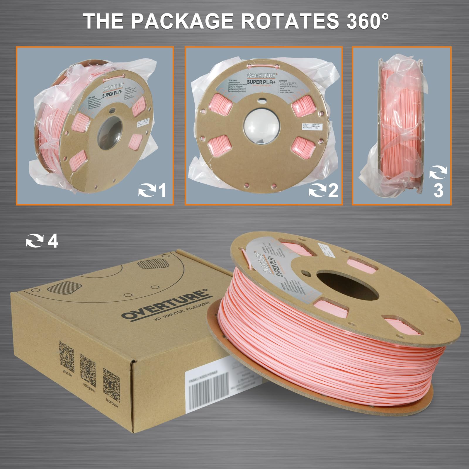 OVERTURE Super PLA+ Filament 1.75mm, Toughness Enhanced PLA Plus, Cardboard Spool, 1kg Filament (2.2lbs), Dimensional Accuracy +/- 0.02 mm (Sakura Pink)