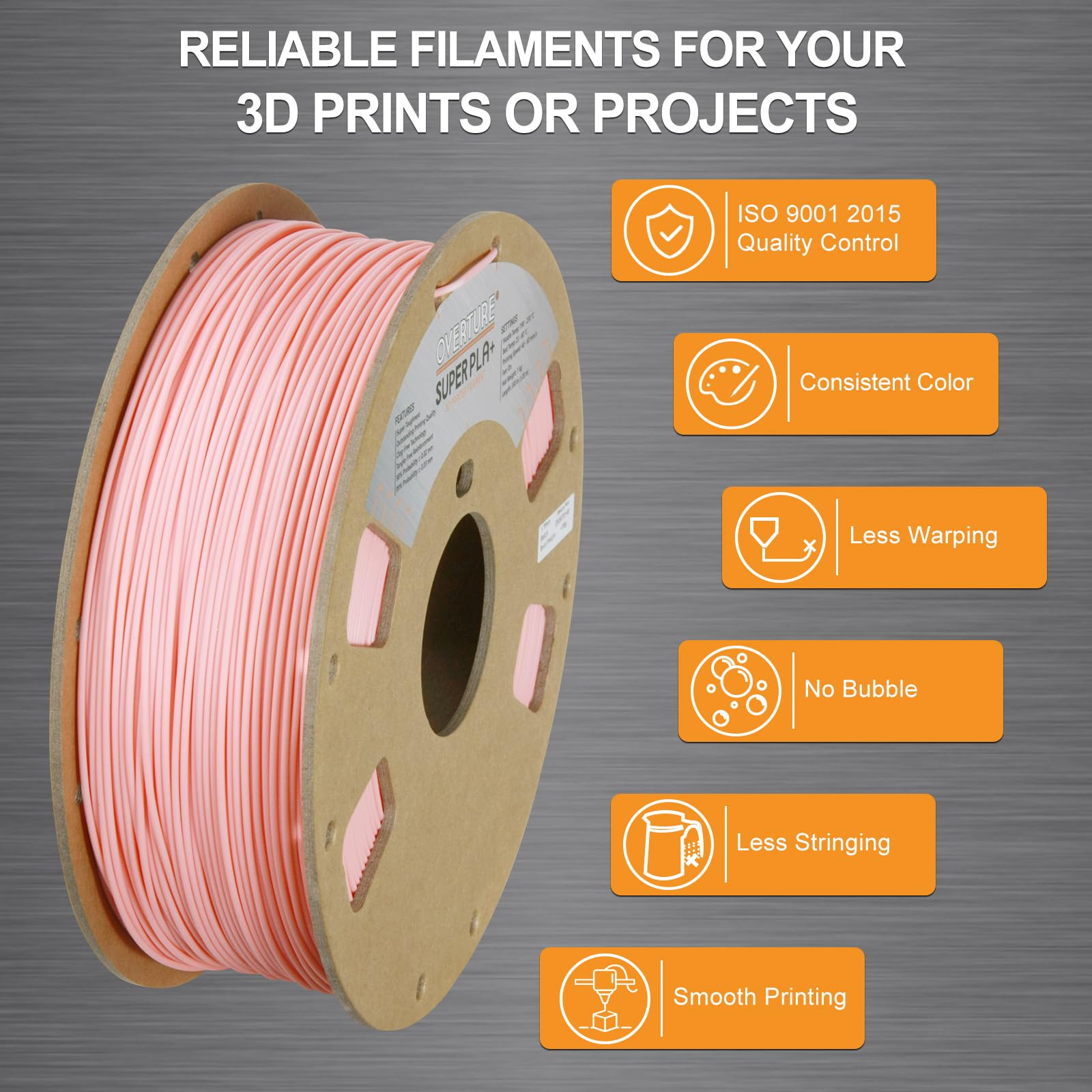 OVERTURE Super PLA+ Filament 1.75mm, Toughness Enhanced PLA Plus, Cardboard Spool, 1kg Filament (2.2lbs), Dimensional Accuracy +/- 0.02 mm (Sakura Pink)