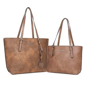 montana west tote bag for women vegan leather purse and handbags set embossed collection purse 2pcs set brown mwc2-g052br