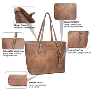 Montana West Tote Bag for Women Vegan Leather Purse and Handbags Set Embossed Collection Purse 2Pcs Set Brown MWC2-G052BR