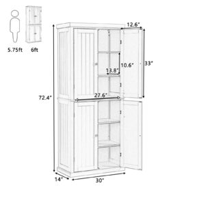 FRITHJILL 72.4 inches Tall Kitchen Pantry, Modern Freestanding Storage Cabinet Organizer with 4 Doors, Adjustable Shelves