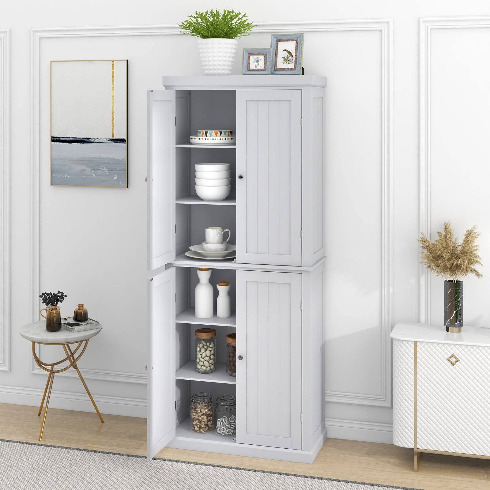 FRITHJILL 72.4 inches Tall Kitchen Pantry, Modern Freestanding Storage Cabinet Organizer with 4 Doors, Adjustable Shelves