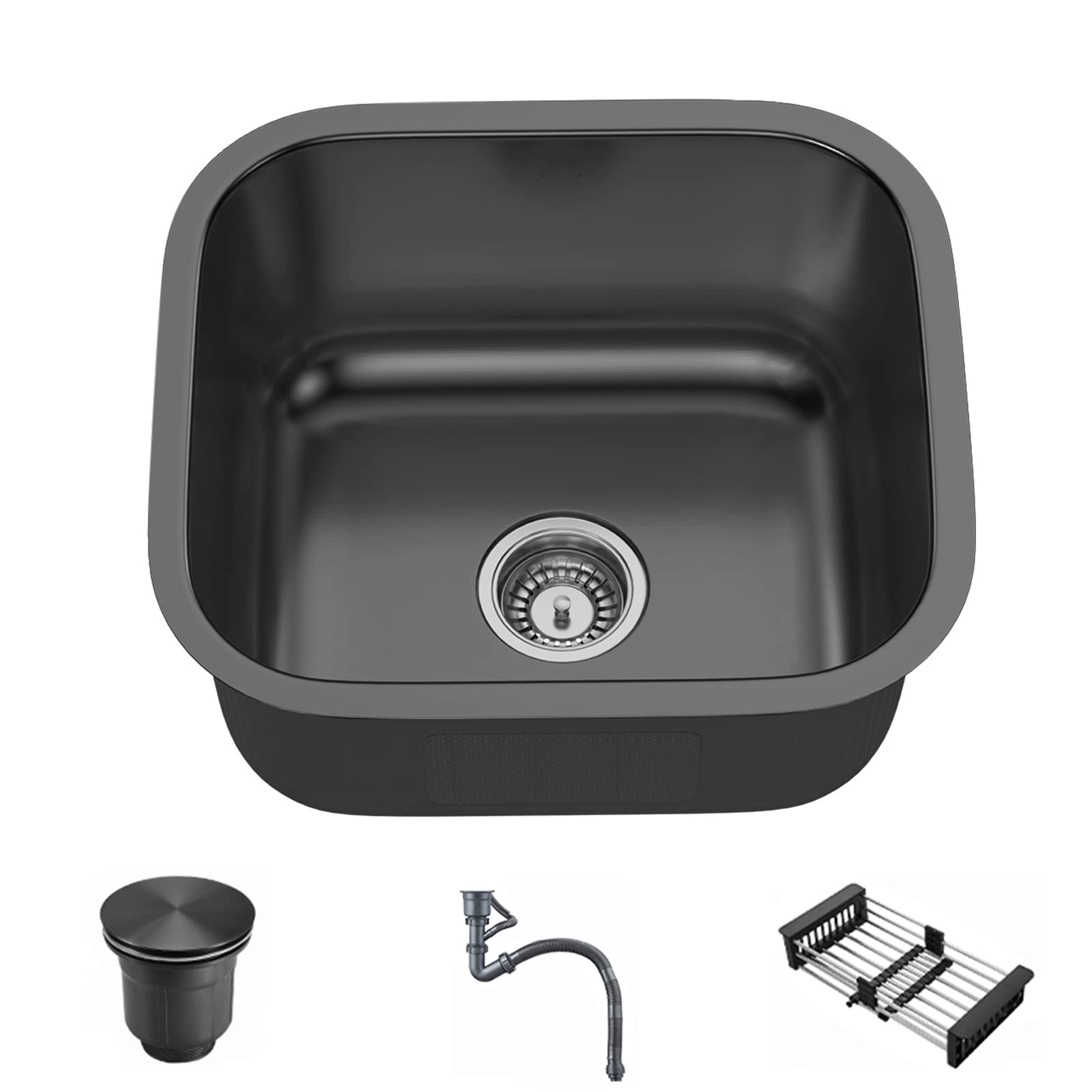 ECTbicyk Stainless Steel Bar Sink,16inch Single Bowl Kitchen Sink, Drop-in kitchen sink with Accessories（black）