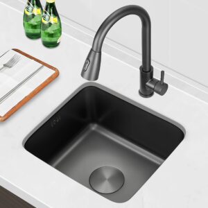 ECTbicyk Stainless Steel Bar Sink,16inch Single Bowl Kitchen Sink, Drop-in kitchen sink with Accessories（black）