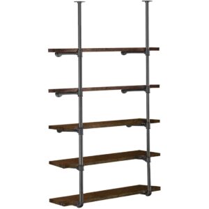 hitomen industrial iron pipe shelves, 2 set 5-tier, 70" tall, 12" depth, diy open bookshelf bookcase, wall mounted vintage retro shelving, rustic farmhouse pantry kitchen storage, black shelf brackets