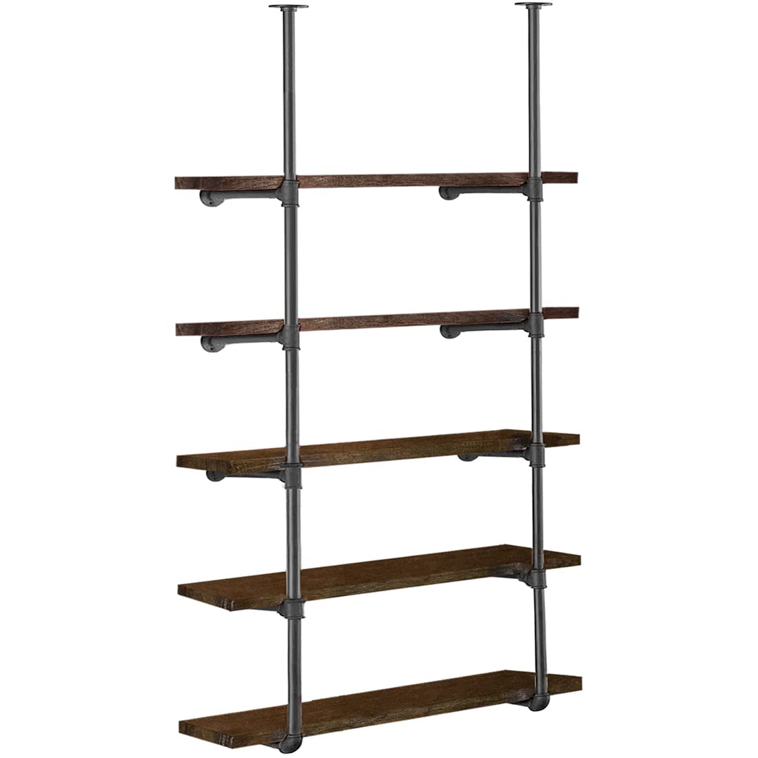 HITOMEN Industrial Iron Pipe Shelves, 2 Set 5-Tier, 70" Tall, 12" Depth, DIY Open Bookshelf Bookcase, Wall Mounted Vintage Retro Shelving, Rustic Farmhouse Pantry Kitchen Storage, Black Shelf Brackets