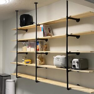 HITOMEN Industrial Iron Pipe Shelves, 2 Set 5-Tier, 70" Tall, 12" Depth, DIY Open Bookshelf Bookcase, Wall Mounted Vintage Retro Shelving, Rustic Farmhouse Pantry Kitchen Storage, Black Shelf Brackets