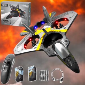 rc plane for kids and adults - 4 channel,2 battery led light remote control plane,remote control airplane fighter,rechargeable battery,low battery alarm,easy to fly drone toy gift for boys&girls