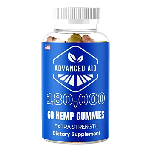 Advanced Aid: Certified Organic Natural Premium Formula Hemp Gummies 180,000mg - Big Gummies with Pure Hemp Oil - Made in The USA (60 Gummies) Read Description