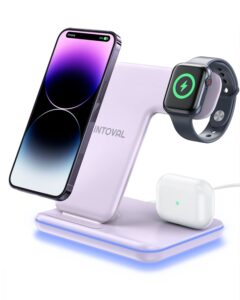 intoval charging station for apple iphone/iwatch/airpods, 3 in 1 wireless charger for iphone15/14/13(pro, pro max) 12/11/xs/xr, iwatch9/8/ultra/7/6/se/5/4/3/2, airpods pro2/pro1/3/2/1 (z5,lilac)