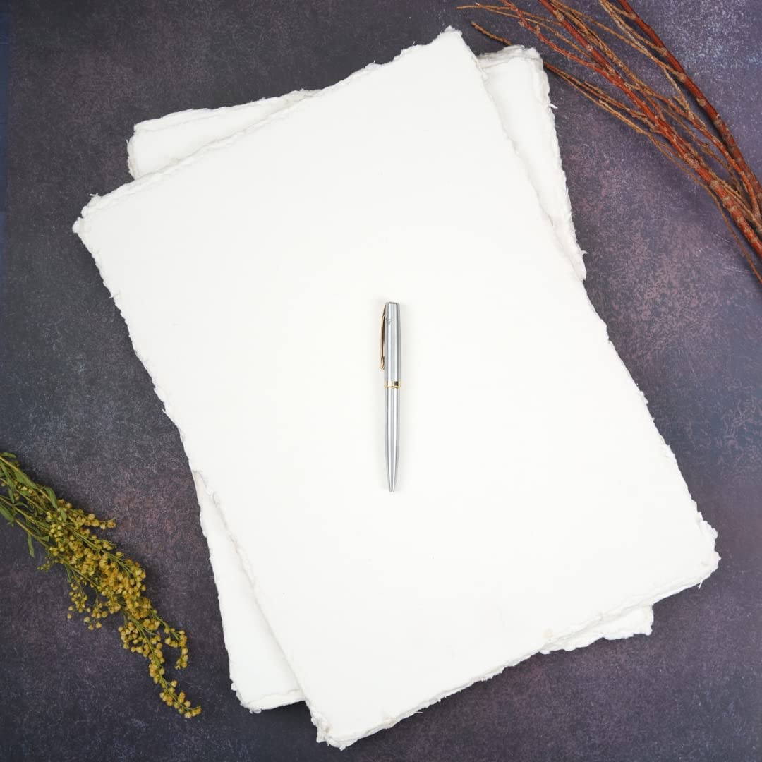 400 GSM / 25 Sheets - Rough/Textured Watercolor Drawing/Sketching Paper 10.5"X7.5" - Handmade/Deckle Edge Paper Made from Virgin Egyptian Cotton - Off-White by Leather Village