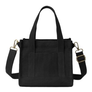 Canvas Tote Bag for Women Stylish Crossbody Handbag Casual Hobo Bag Top Handle Satchel with Credit Card Slots (Black)