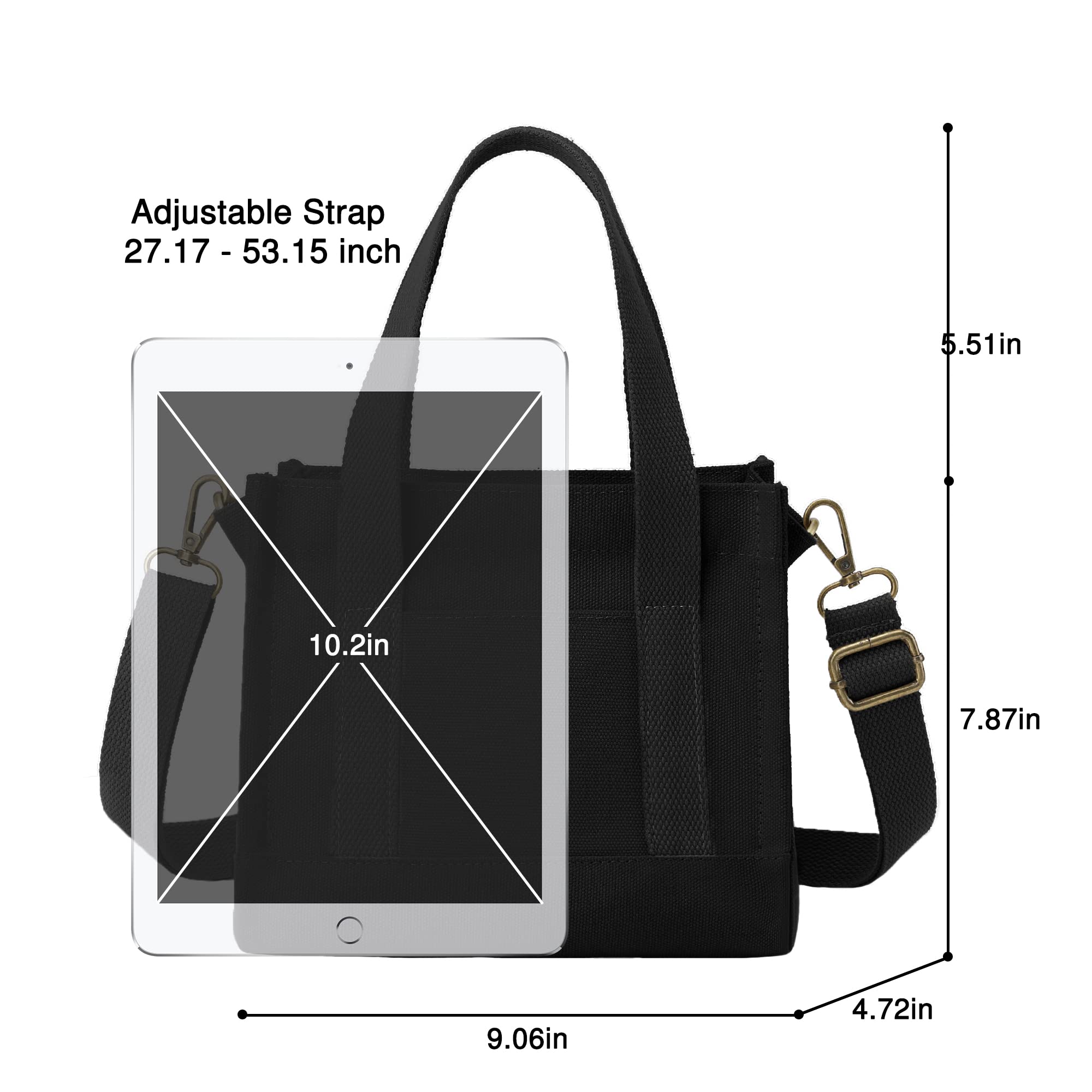 Canvas Tote Bag for Women Stylish Crossbody Handbag Casual Hobo Bag Top Handle Satchel with Credit Card Slots (Black)