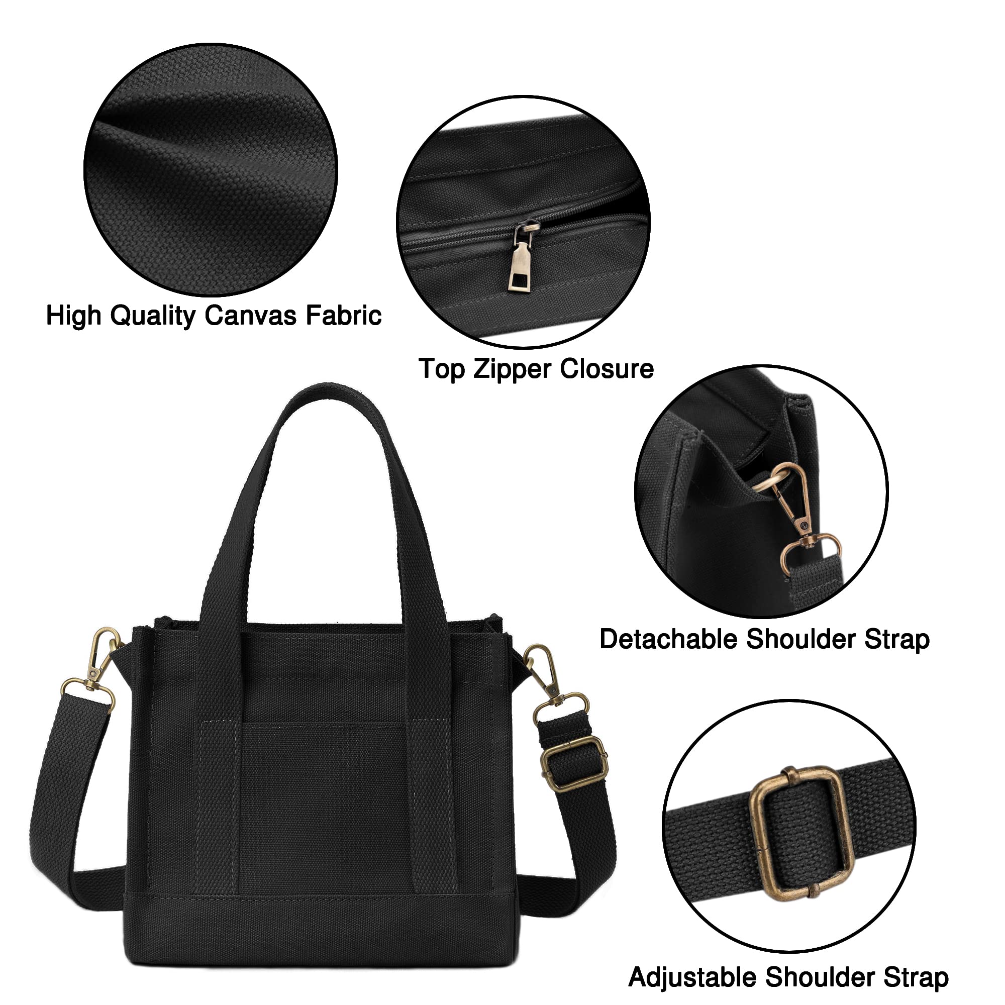 Canvas Tote Bag for Women Stylish Crossbody Handbag Casual Hobo Bag Top Handle Satchel with Credit Card Slots (Black)