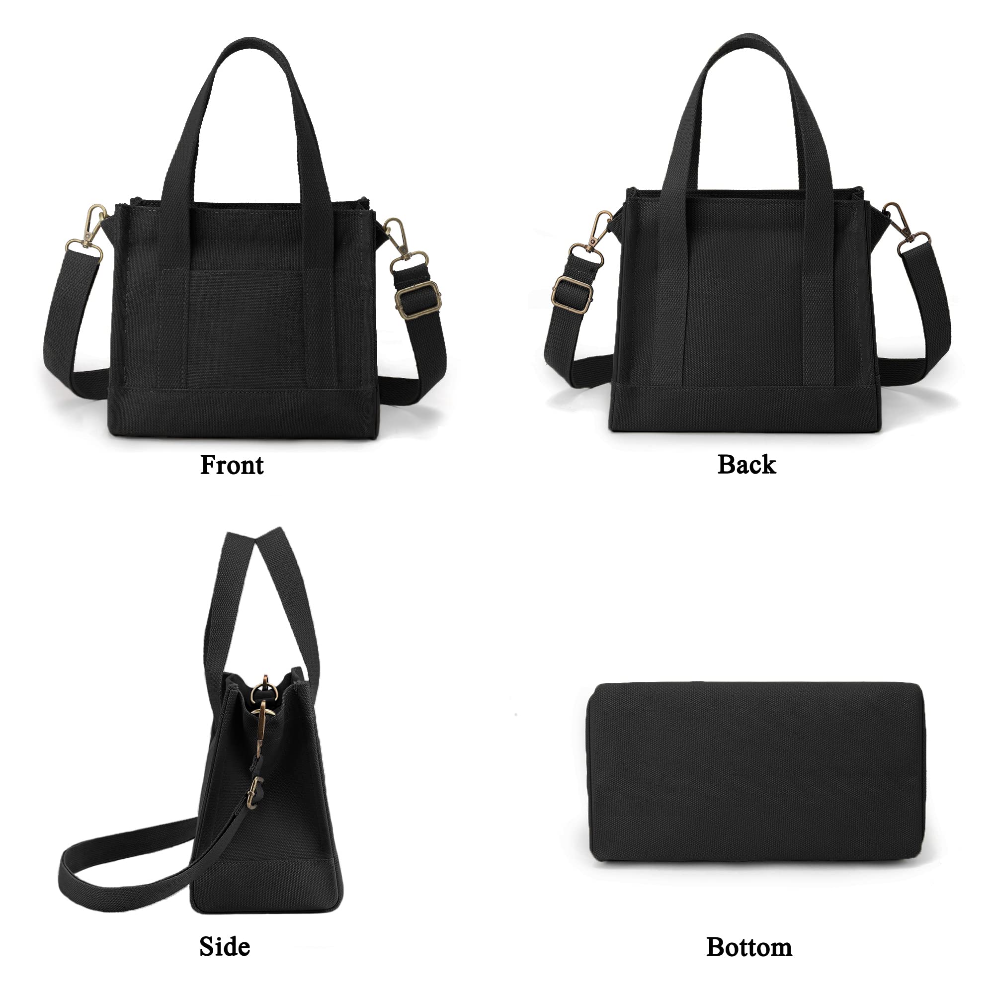 Canvas Tote Bag for Women Stylish Crossbody Handbag Casual Hobo Bag Top Handle Satchel with Credit Card Slots (Black)