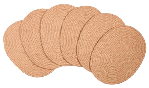 DAJAMAI Jute Woven Oval Placemats Set of 6, Brown Plate Charger 12x16 inches Jute Heat Resistant Non-Slip Weave Placemats Farmhouse Straw Braided Rattan Tablemats Wicker Placemats for Dining Table