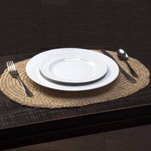 DAJAMAI Jute Woven Oval Placemats Set of 6, Brown Plate Charger 12x16 inches Jute Heat Resistant Non-Slip Weave Placemats Farmhouse Straw Braided Rattan Tablemats Wicker Placemats for Dining Table