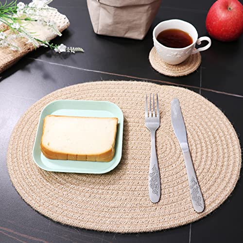 DAJAMAI Jute Woven Oval Placemats Set of 6, Brown Plate Charger 12x16 inches Jute Heat Resistant Non-Slip Weave Placemats Farmhouse Straw Braided Rattan Tablemats Wicker Placemats for Dining Table