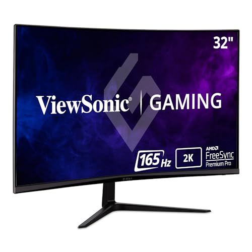 ViewSonic Omni VX3218C-2K 32 Inch Curved 1ms 1440p 165hz Gaming Monitor with FreeSync Premium, Eye Care, HDMI and Display Port, Black