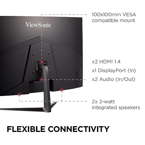 ViewSonic Omni VX3218C-2K 32 Inch Curved 1ms 1440p 165hz Gaming Monitor with FreeSync Premium, Eye Care, HDMI and Display Port, Black