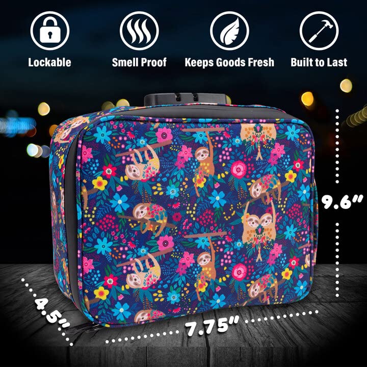 Stash House OG Sloth Locking Smell Proof Bag with Tray and Shoulder Strap. Includes 3 Digit Combo Lock - 100% Smell Proof