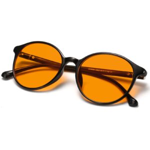 LIKSMU 99.99% Blue Light Blocking Glasses Computer Glasses for Gaming TV Phone Sleeping Glasses Women Men Professional Filter Anti Eyestrain Vintage Round Eyewear Light Black Frame Orange Amber Lens