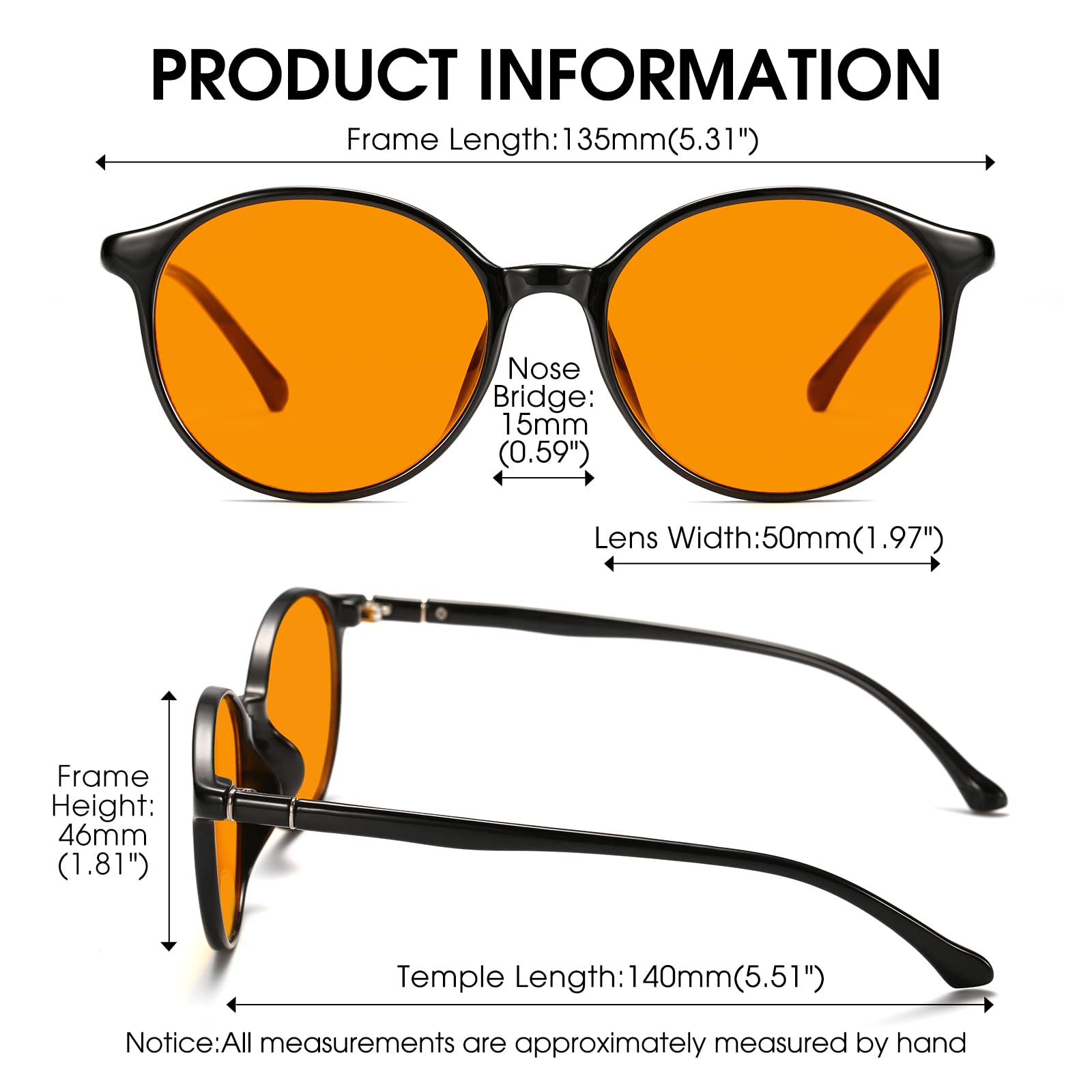 LIKSMU 99.99% Blue Light Blocking Glasses Computer Glasses for Gaming TV Phone Sleeping Glasses Women Men Professional Filter Anti Eyestrain Vintage Round Eyewear Light Black Frame Orange Amber Lens