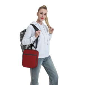 Deep Red Lunch Box Insulated Lunch Bag Thermal Cooler Tote Bags Reusable Lunchbox for Kids Girls Boys Women Men School Office Travel