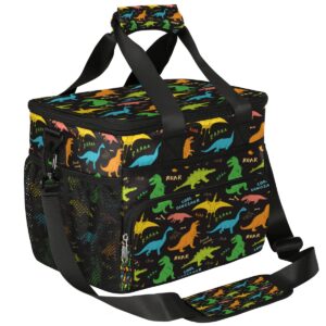 auuxva insulated cooler lunch bag cute dinosaur colorful lunch box leakproof large tote bag reusable for women men picnic travel (15l)