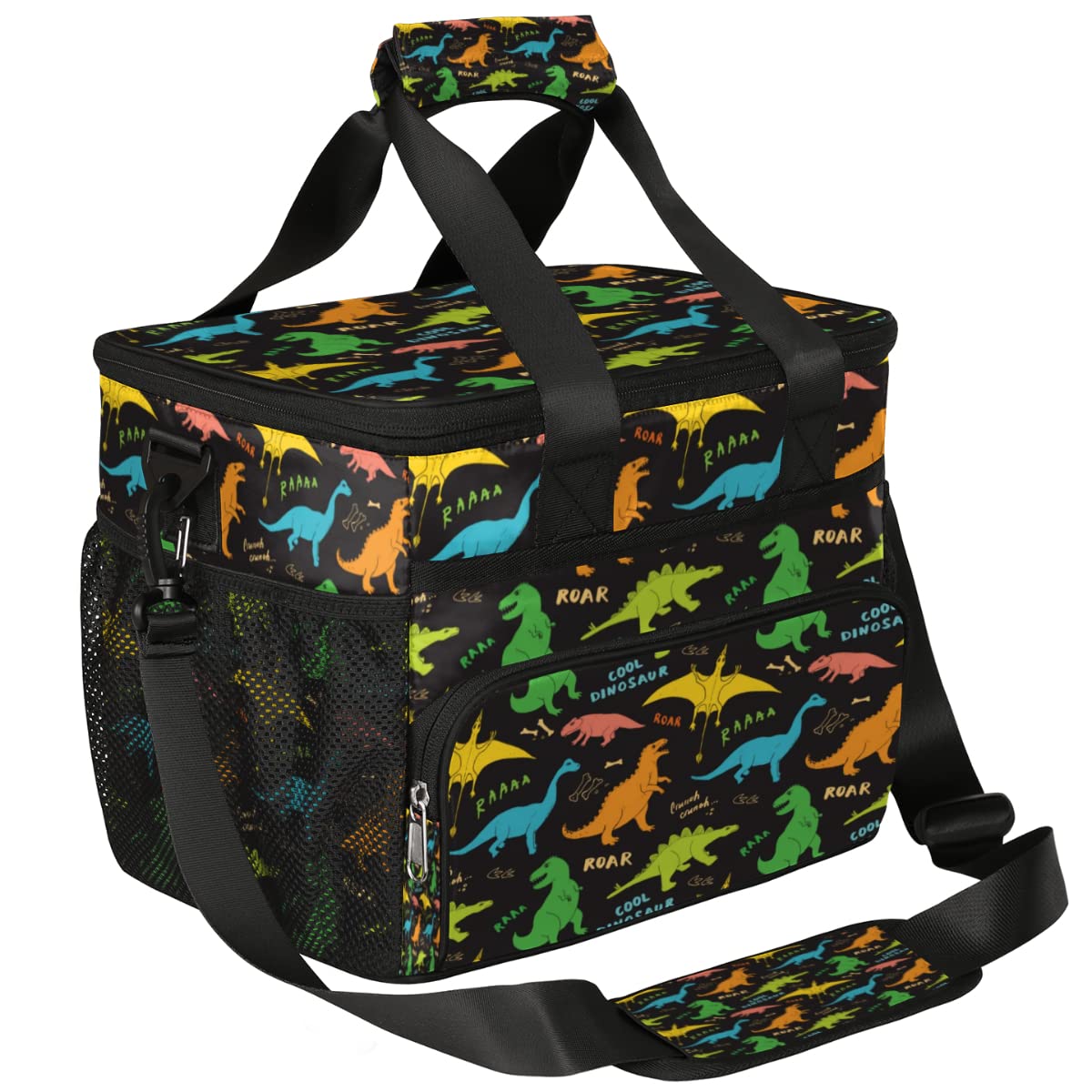 AUUXVA Insulated Cooler Lunch Bag Cute Dinosaur Colorful Lunch Box Leakproof Large Tote Bag Reusable for Women Men Picnic Travel (15L)