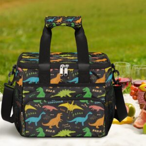 AUUXVA Insulated Cooler Lunch Bag Cute Dinosaur Colorful Lunch Box Leakproof Large Tote Bag Reusable for Women Men Picnic Travel (15L)