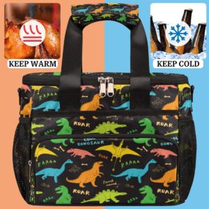 AUUXVA Insulated Cooler Lunch Bag Cute Dinosaur Colorful Lunch Box Leakproof Large Tote Bag Reusable for Women Men Picnic Travel (15L)