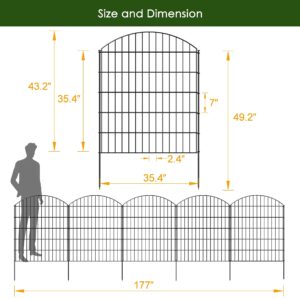 FOREHOGAR Decorative Metal Garden Fence Outdoor CTW3643, 43.2in H x 14.75 ft L, No Dig Temporary Dog Fence Border Fencing for Yard Patio Landscape Flower Bed,5 Panels + 6 Stakes, Black