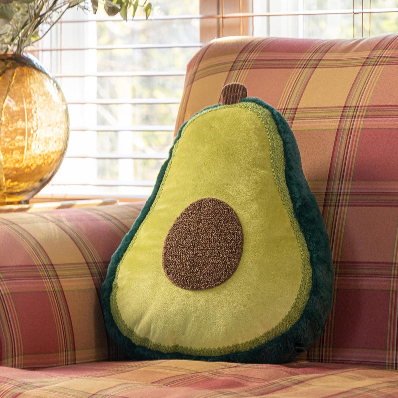 Phantoscope Avocado Shaped Throw Pillow, Fun Home Decor of Fruit Themed Shaped Cushions, Decorative Shaped Pillow for Couch Bed and Chair, Green,12.5 x15.5 inches