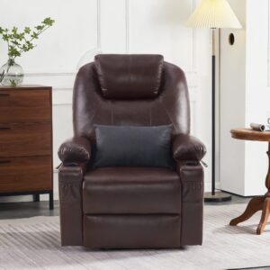 MCombo Large Lay Flat Dual Motor Power Lift Recliner Chair Sofa with Massage and Heat, USB Ports, Extended Footrest, for Elderly People, Infinite Position, Faux Leather 7815 (Dark Brown)