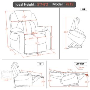 MCombo Large Lay Flat Dual Motor Power Lift Recliner Chair Sofa with Massage and Heat, USB Ports, Extended Footrest, for Elderly People, Infinite Position, Faux Leather 7815 (Dark Brown)