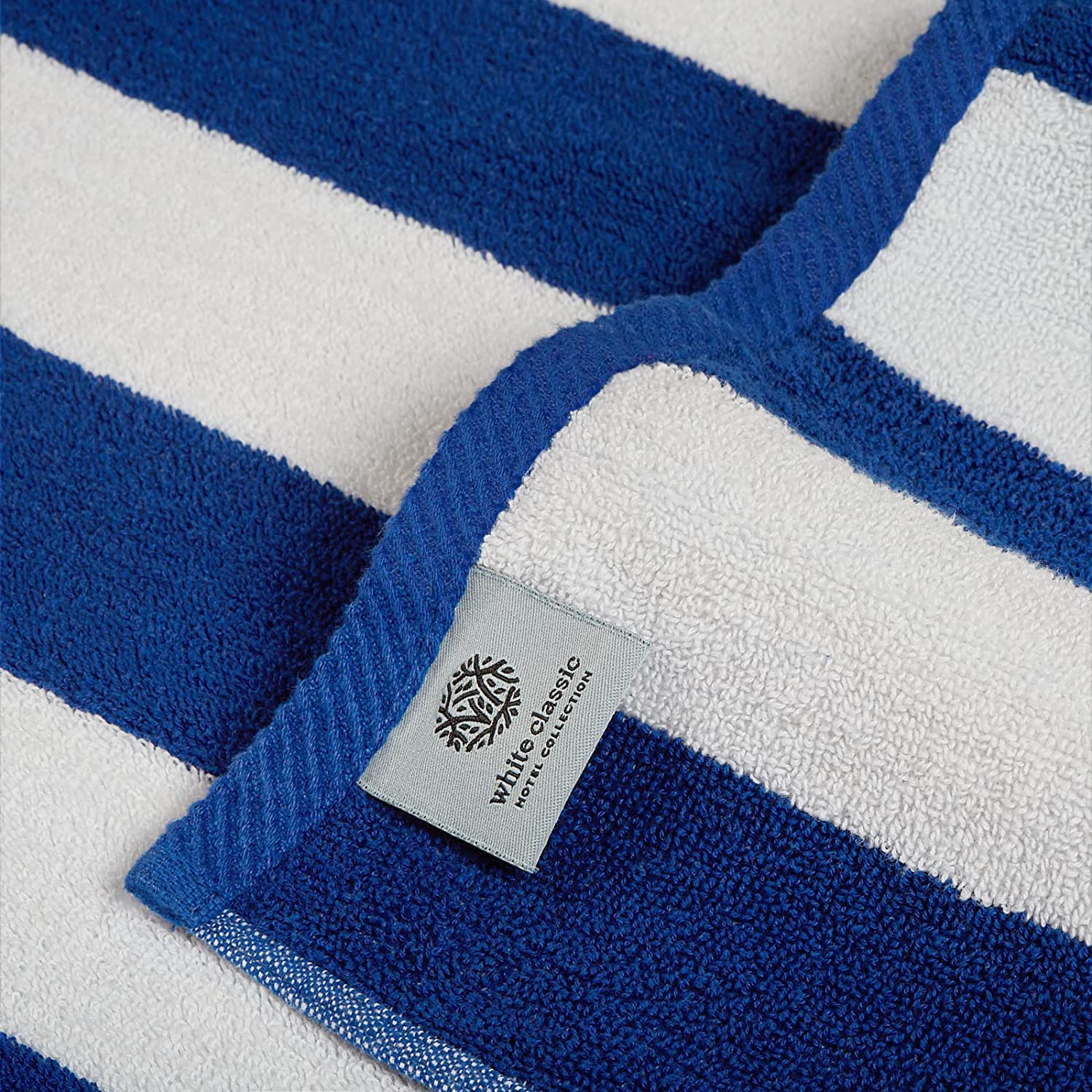 White Classic Beach Towels Oversized Navy Cabana Stripe Cotton Bath Towel Large - Luxury Plush Thick Hotel Swim Pool Towels for Adults Super Absorbent Quick Dry - 35x70 Blue [2 Pack]