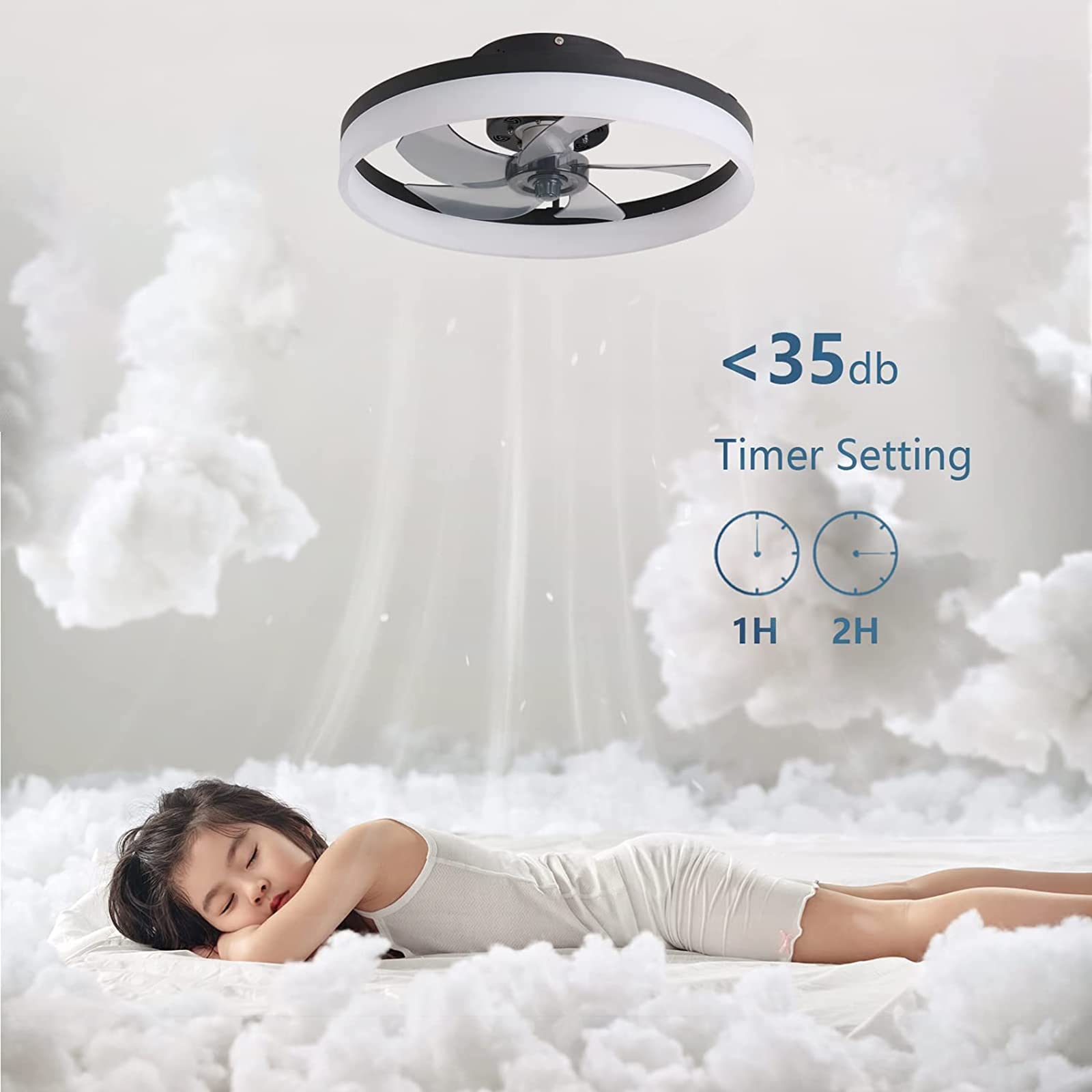 19.6" Ceiling Fans with Lights, Semi-enclosed Flush Mount Low Profile Ceiling Fan for Safe Use, 6 Speeds, Reversible, LED Dimmable, 3 Color Temperature Optional, DC Motor,with Remote (Minimalist)