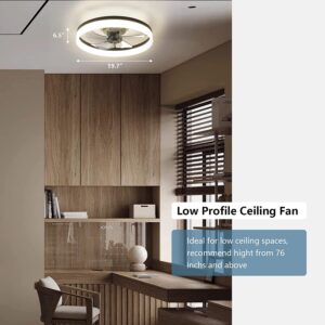 19.6" Ceiling Fans with Lights, Semi-enclosed Flush Mount Low Profile Ceiling Fan for Safe Use, 6 Speeds, Reversible, LED Dimmable, 3 Color Temperature Optional, DC Motor,with Remote (Minimalist)