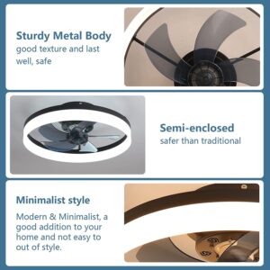 19.6" Ceiling Fans with Lights, Semi-enclosed Flush Mount Low Profile Ceiling Fan for Safe Use, 6 Speeds, Reversible, LED Dimmable, 3 Color Temperature Optional, DC Motor,with Remote (Minimalist)