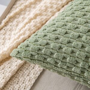 MIULEE Throw Pillow Covers Soft Corduroy Decorative Set of 2 Boho Striped Pillow Covers Pillowcases Farmhouse Home Decor for Couch Bed Sofa Living Room Spring 18x18 Inch Sage Green